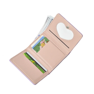 Pink rabbit short tri-fold wallet with heart-shaped photo slot and multi-card capacity