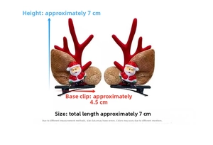 Detail showing red antler hair clips with Santa decor and precise 7cm size dimensions