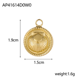Detailed view of golden seashell pendant with dimensions 1.9cm height and 1.5cm width