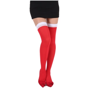 Halloween blood red over-the-knee socks with white trim and matching bow heels