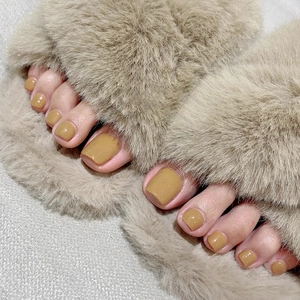 Khaki Yellow Glossy Toe Press On Nails Full Cover Detachable Acrylic False Pedicure Toenails For Women Daily Wear