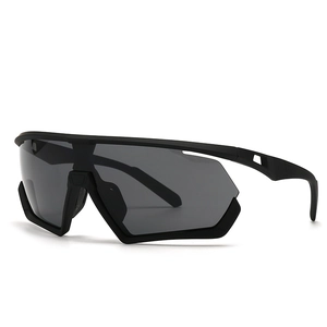 Oversized one-piece retro sunglasses with matte black frame for trendy street style