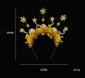 Detailed view of the 28cm x 27cm gold star firework headband with weight 40.7g