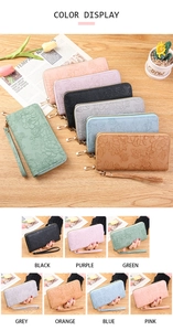 Multiple colors of women long wallets with 3D floral embossing and wristlet straps