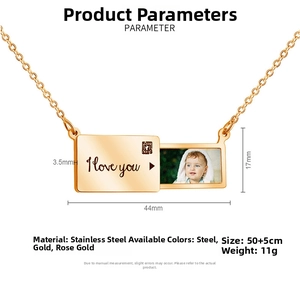 Detail showing dimensions and material of the stainless steel envelope locket pendant