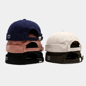 Set of heart embroidered docker hats in five colors with metal adjustable buckles
