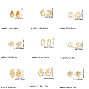 Size and weight specifications chart for retro flower and heart shaped earrings