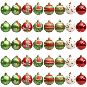 Green red and white Christmas ball set with assorted festive patterns and Merry Christmas text