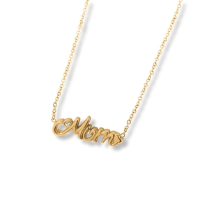 Collar de acero de titanio dorado con colgante Mom e incrustación de circón blanco