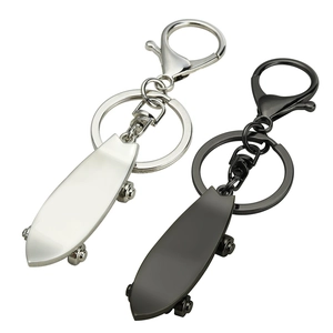 Creative mini metal skateboard keychain in bright silver and gun black zinc alloy finish