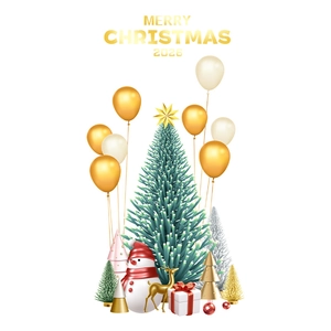 3D-Weihnachtsbaum-Aufkleber mit goldenen Ballons, Schneemann und Rentier-Dekoration