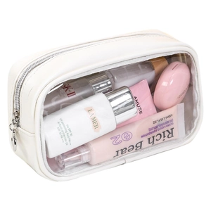Translucent white leather cosmetic bag with zipper and large capacity for travel storage