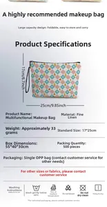 Detail view of linen bear makeup bag showing dimensions 17x25cm and sturdy zipper
