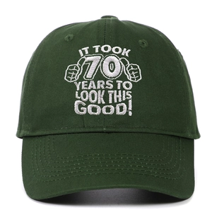 Green 70th Birthday cotton baseball cap with white IT TOOK 70 YEARS TO LOOK THIS GOOD text