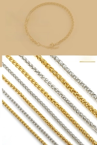 Close-up of stainless steel keel chain bracelet with lobster clasp in gold and silver