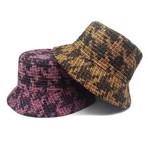 Chic houndstooth plaid bucket hats in purple and yellow tweed for autumn and winter wear