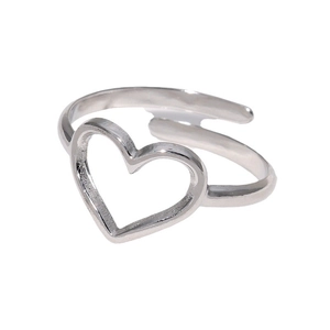 Minimalist silver stainless steel open ring featuring a hollow heart-shaped design