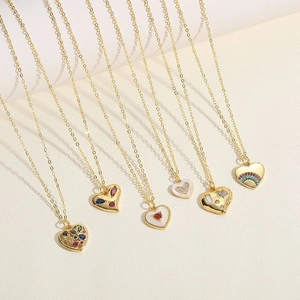Set of gold heart necklaces with zircon inlay and enamel drip oil in various styles