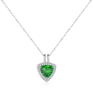 Elegant s925 silver necklace featuring a green triangular gemstone with diamond accents