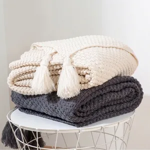 Nordic Knit Blanket Soft Acrylic Waffle Weave Decorative Sofa Throw With Tassels For Bed Office Nap Home Decor