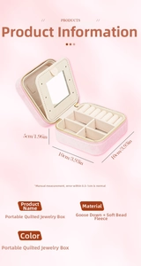 Detail view of pink velvet jewelry box showing mirror, ring slots and soft bead velvet lining