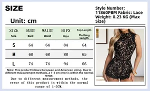 Detailed size chart for lace backless bodysuit showing bust, waist, and hip measurements