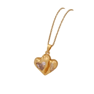 Golden heart pendant necklace with a large crystal stone shown on white background