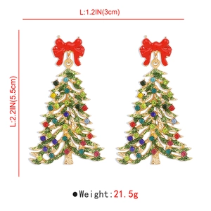 Detail view of colorful rhinestone Christmas tree earrings with size dimensions 3x5.5cm