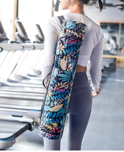 Sac de yoga cylindrique avec imprimé feuilles tropicales et bandoulière réglable
