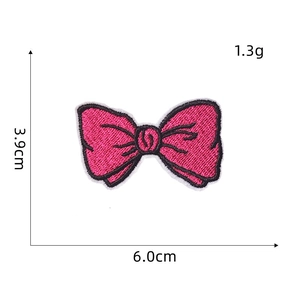 Detailed size chart of rose red embroidered bow patch with 6.0cm width and 3.9cm height