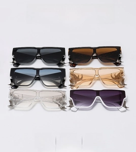 Selection of oversized square sunglasses with unique metallic flame temple details