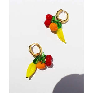 Handmade Lampwork Glass Fruit Drop Earrings Creative Cherry Banana Orange Pendants Gold Plated Alloy Hoop Earrings For Women