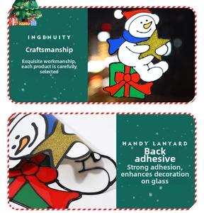 Detail of self-adhesive Christmas snowman window sticker showing the easy-peel backing