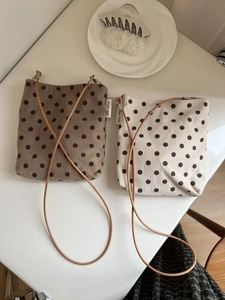 Retro Polka Dot Corduroy Crossbody Phone Bag Mini Small Shoulder Pouch With Cowhide Strap For Women Casual