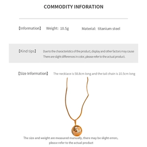 Detailed spec sheet showing 10.5g titanium steel ball necklace measurements and weight