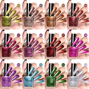 Metallic mirror finish nail polish set in 12 vibrant colors with long lasting effect