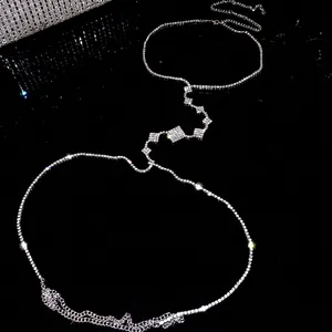 Elegant silver rhinestone body chain with square diamond accents for women fashion