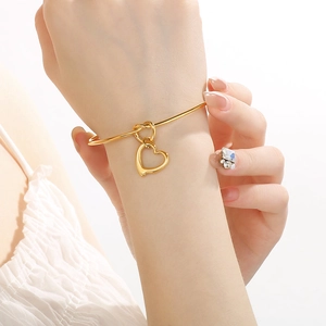 Heart Pendant Knot Bangle Bracelet Stainless Steel 18K Gold Plated Hollow Heart Open Cuff Jewelry For Women