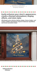 Détail de l'autocollant de fenêtre sapin de Noël doré avec flocons et étoiles festifs