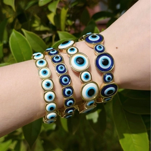 Vintage Zinc Alloy Evil Eye Bracelet For Women Geometric Round Blue Nazar Amulet Charm Bracelet Ethnic Bohemian Jewelry Gift