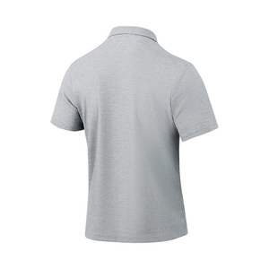 Detailed back view of grey waffle knit polo shirt with high-quality fabric texture