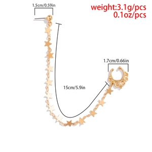 Detailed dimensions of the gold star earring nose ring chain with tassel and measurements