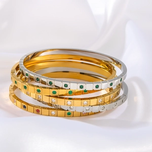 Set di bracciali rigidi placcati in oro 18K e argento con cristalli colorati