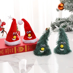 Lot de quatre chapeaux et sapins de Noël musicaux avec yeux mobiles pour décor de fête