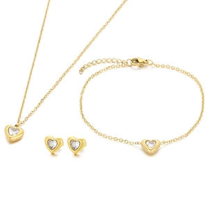 Parure de bijoux cœur en acier inoxydable doré 18 carats avec collier et bracelet