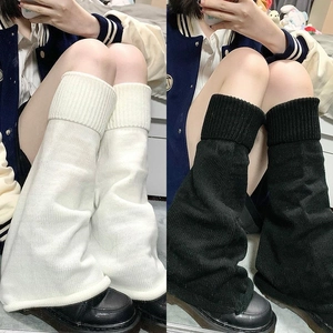 Polyester Gestrickte Stulpen Y2K JK Style Lolita Lange Socken Für Frauen Einfarbig Gestreift Winter Warm Weich