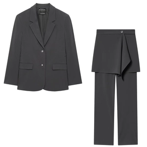 Women Blazer And Asymmetrical Skirt Overlay Pants Woven Solid Color Elegant Business Office Lady Outfit