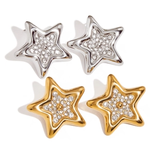 Boucles d'oreilles étoiles en acier inoxydable avec strass brillants en or et argent