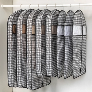 Houndstooth non-woven garment bags with clear window for coats and suits storage