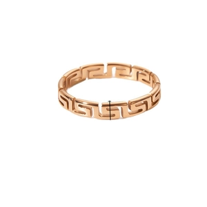 Minimalist 18K rose gold stainless steel ring with Greek key fret pattern design